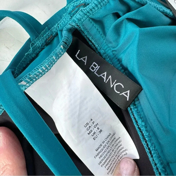 La Blanca Tummy Control Island Goddess One Piece Swimsuit Teal Blue Size 4 NWT - Picture 7 of 10